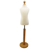 Children Kids Age 6-8 Years Tailors Dummy Mannequin, White Torso Bust with a Light Wood Round Base